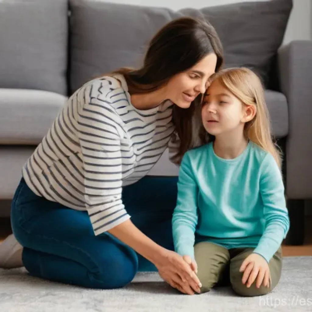 정서 인식 향상을 위한 부모 교육 - **Decoding Emotions and Validation:** A heartwarming scene of a mother and her 6-year-old daughter i...