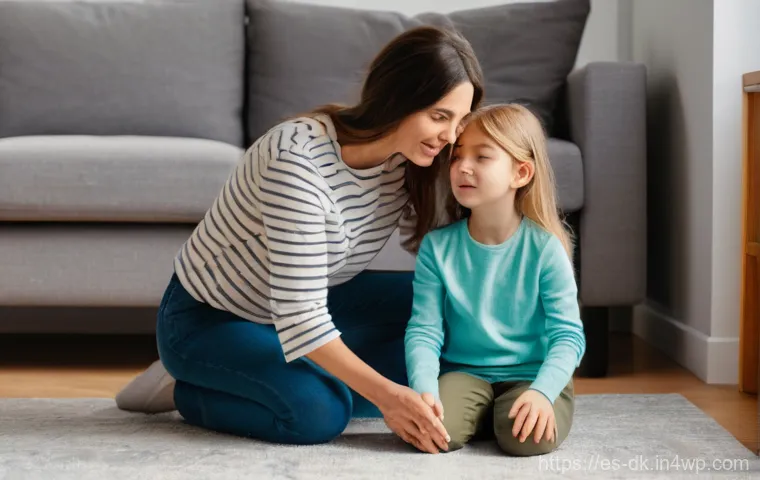 정서 인식 향상을 위한 부모 교육 - **Decoding Emotions and Validation:** A heartwarming scene of a mother and her 6-year-old daughter i...