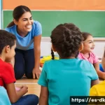 Home 22 정서 인식 향상을 위한 초등학생 프로그램 - A colorful classroom scene in a Spanish primary school where young children, around 7-9 years old, a...