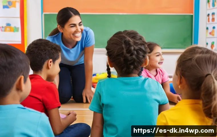 정서 인식 향상을 위한 초등학생 프로그램 - A colorful classroom scene in a Spanish primary school where young children, around 7-9 years old, a...