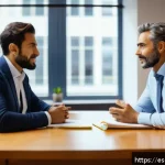 Home 19 정서 인식 향상을 위한 멘토링 프로그램 - A professional mentorship session set in a modern office with natural light, featuring a diverse mid...